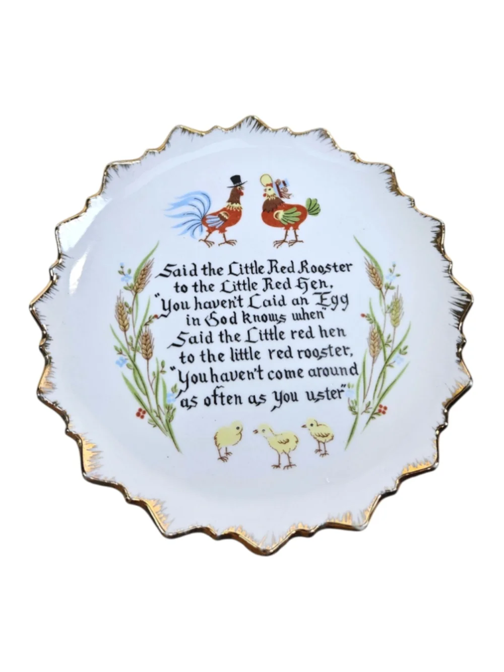 Vintage Little Red Hen Nursery Rhyme Porcelain Wall Plate Farmhouse Decor